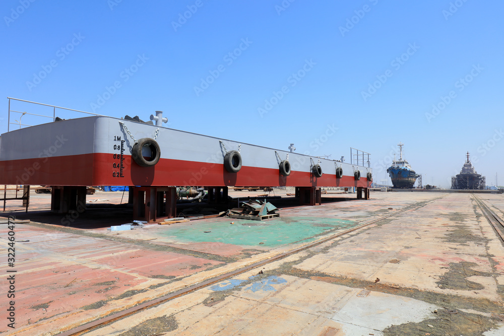 Steel platform in a shipyard