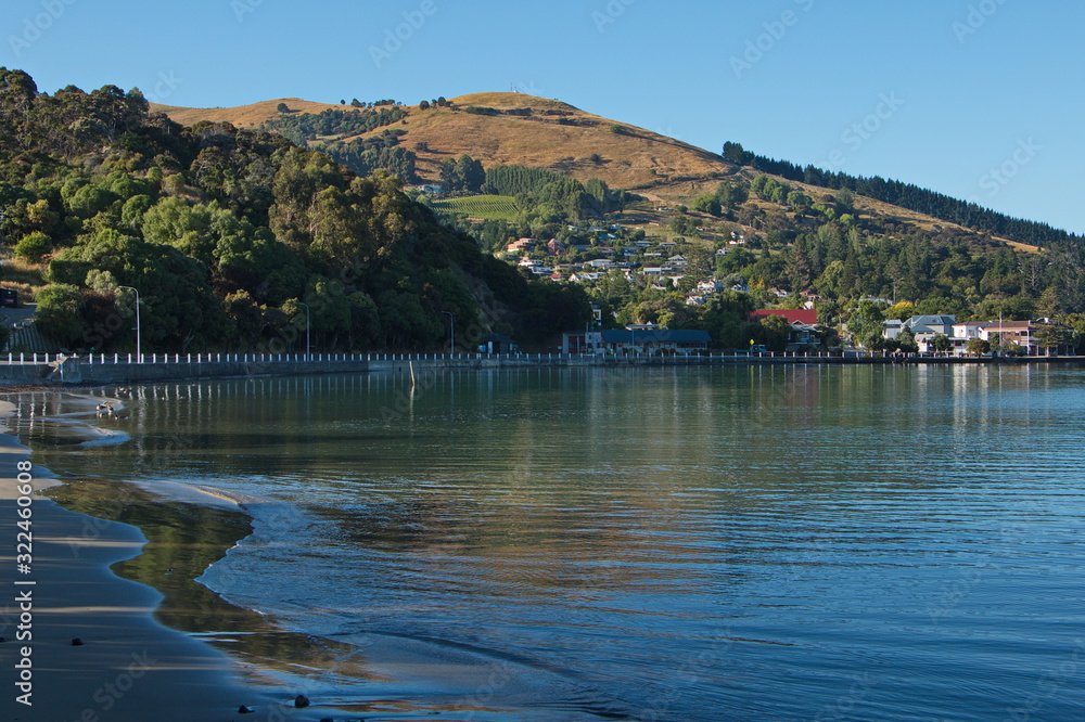 Fototapeta premium Coast in Akaroa on Banks Peninsula on South Island of New Zealand