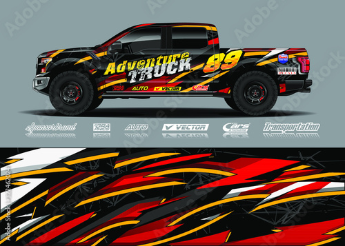 Truck wrap design vector kit. Modern sport graphics. Abstract stripe racing and grunge background for wrap all vehicle  race car  rally  adventure vehicle and car livery.