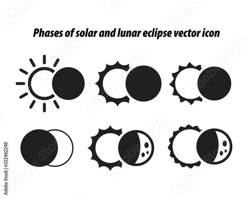 phases of solar and lunar eclipse vector icon template black color editable. phases of solar and lunar eclipse vector icon symbol Flat vector illustration for graphic and web design.