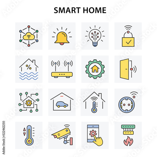 Smart home icons with long shadow.