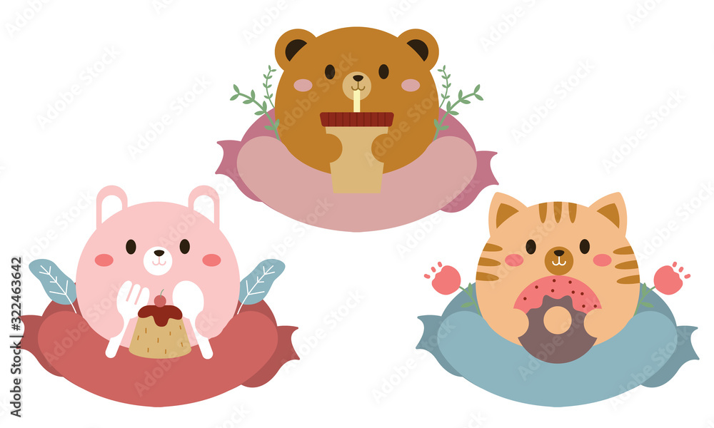 cute animal label bakery cartoon vector