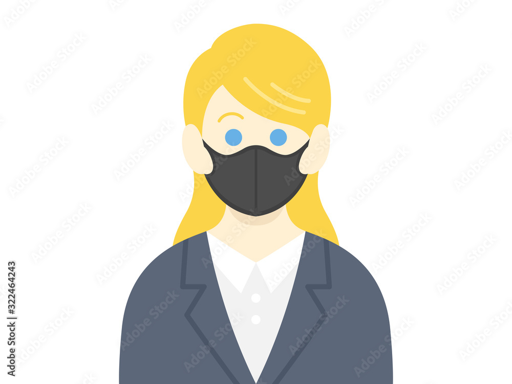黒マスクをした女性のイラスト