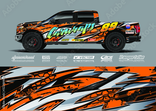 Truck wrap design vector kit. Modern sport graphics. Abstract stripe racing and grunge background for wrap all vehicle  race car  rally  adventure vehicle and car livery.