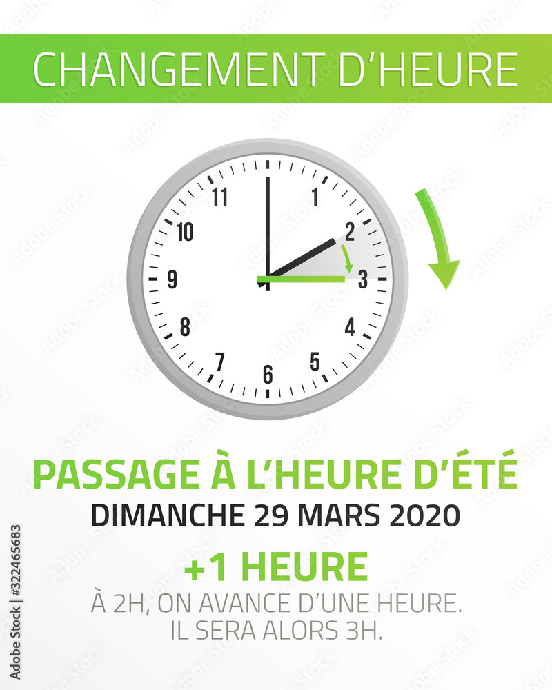 Passage à l'heure d'été - Changement d'heure le 29 Mars 2020 Passage à l'heure d'été - Changement d'heure le 29 Mars 2020