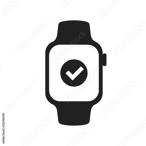 Watch with checkmark icon. Sport activity fitness icon. Smart watch gadget sign.