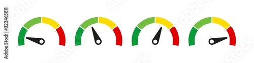 Speedometer or customer indicators of satisfaction. Vector isolated illustration. Rating satisfaction concept. Credit rating indicator.