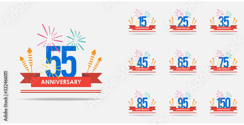 55 Years Anniversary Celebration set Vector Template Design Illustration