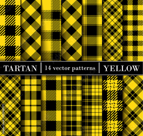 Set Yellow Tartan  Plaid  Seamless Patterns.
