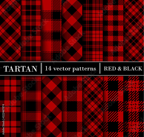 Black  and  Red  Set Tartan Plaid  Seamless Patterns