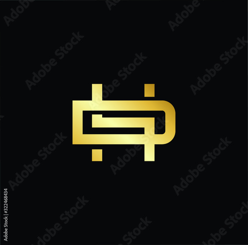 Outstanding professional elegant trendy awesome artistic black and gold color DH HD initial based Alphabet icon logo.