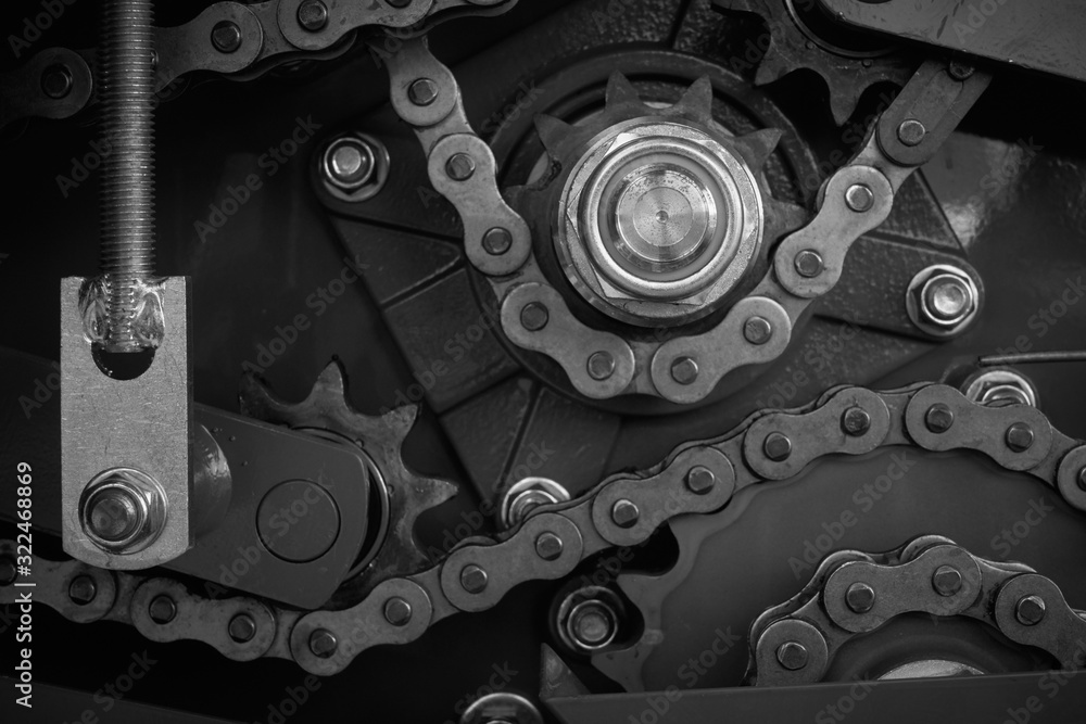 Chain transmission of combine units. Stock Photo Adobe Stock