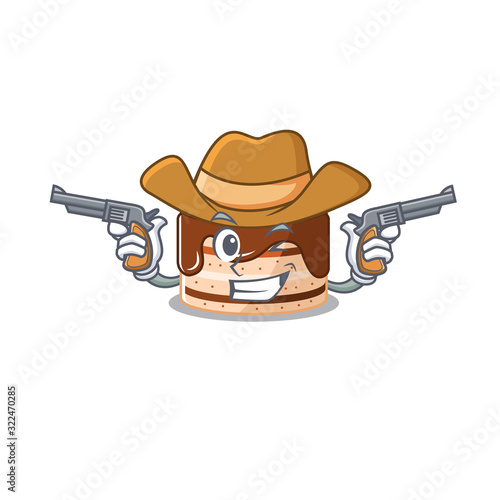 Chocolate cake Cowboy cartoon concept having guns