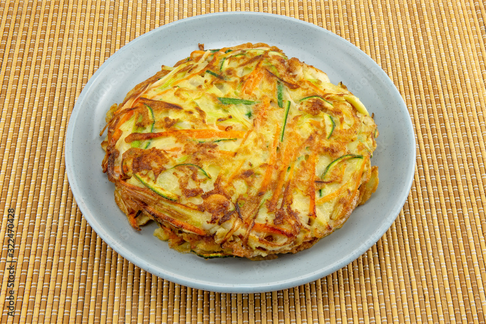 Cuttlefish, zucchini, spring onion and carrot pancake Cuttlefish, zucchini, spring onion and carrot pancake
