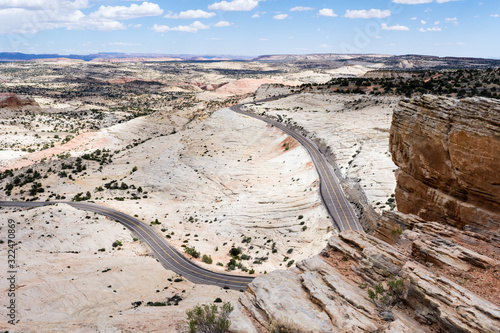 Highway 12 running through the Grand Staircase-Escalante National Monument in Utah, USA - view from Head of the Rocks Overlook