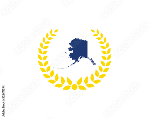 Alaska Map And Laurel Wreath Logo Design Template