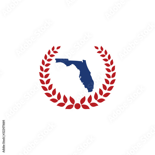 Florida Map And Laurel Wreath Logo Design Template