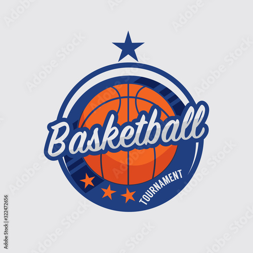 Basketball Tournament Logo White Ball Sport American Game Vector Illustration