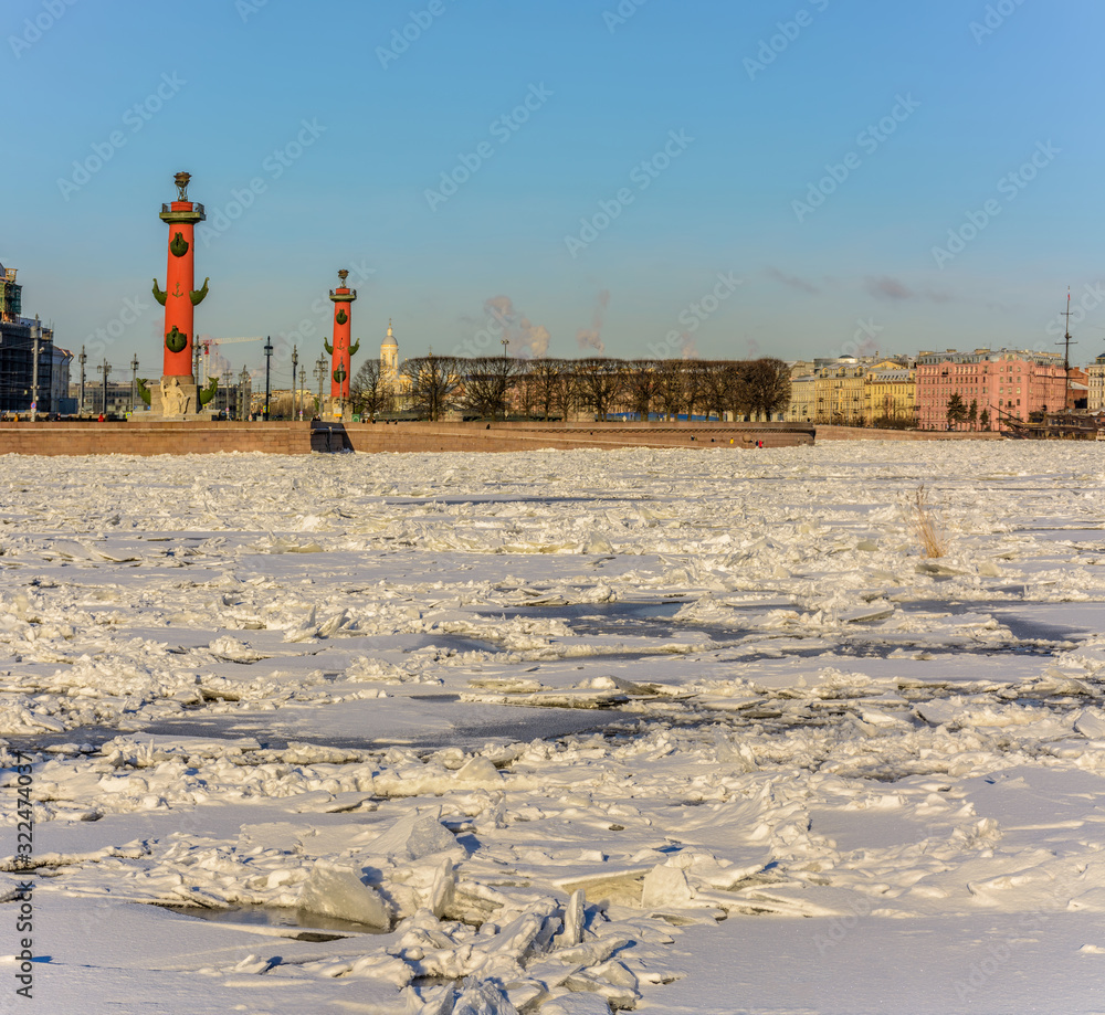 Sunny winter day in the historical center of St. Petersburg.