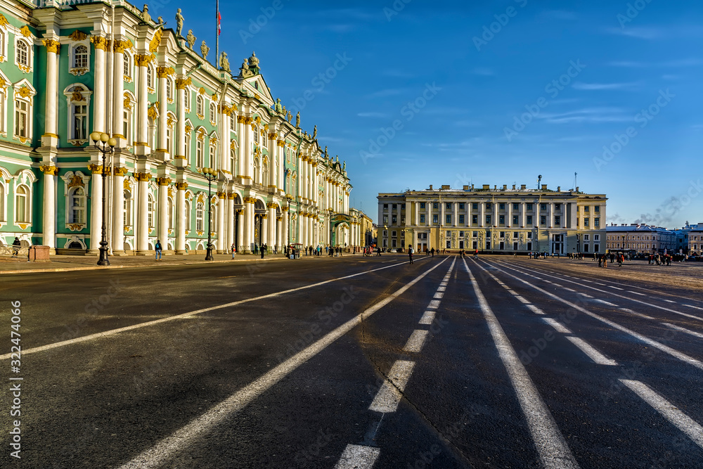 Sunny winter day in the historical center of St. Petersburg.