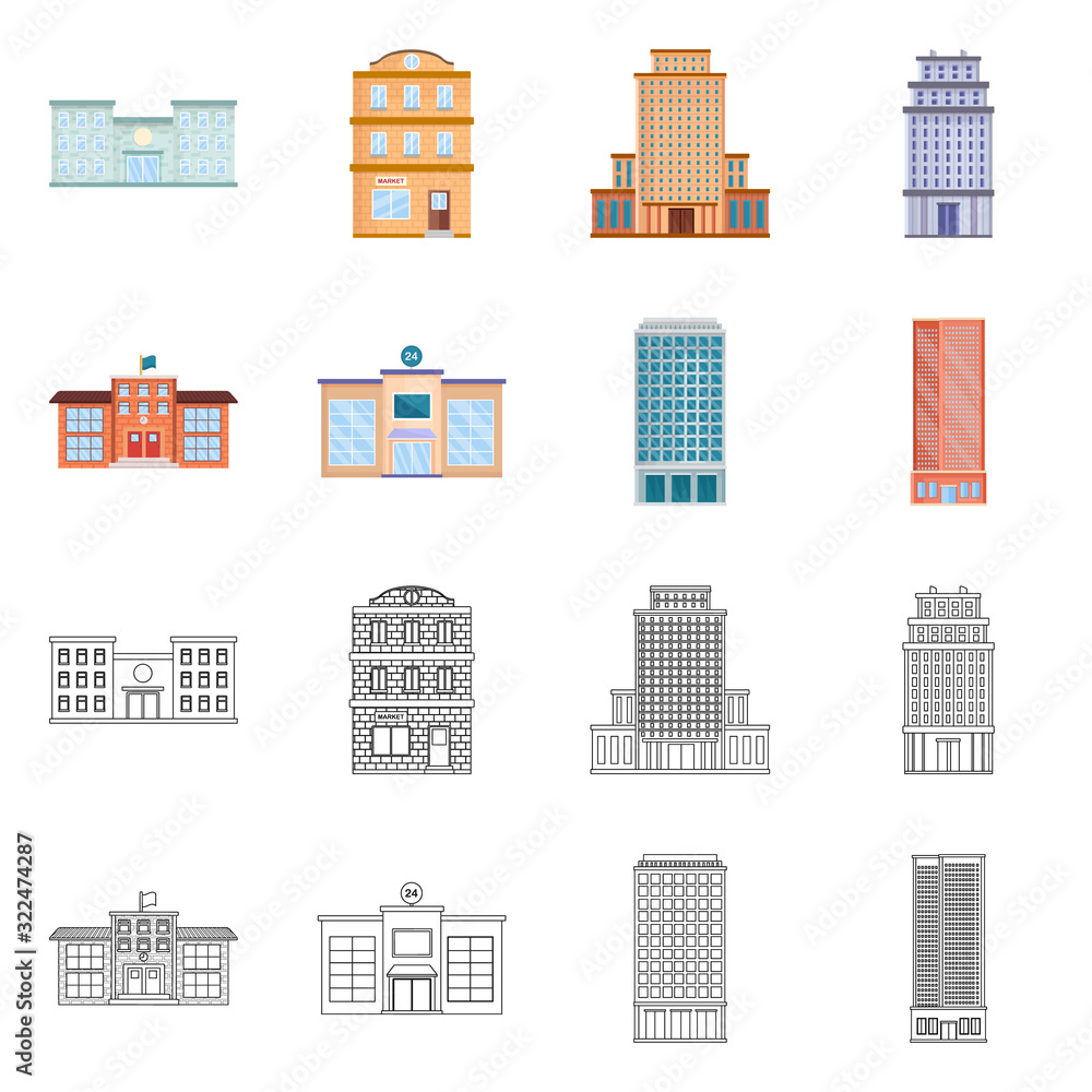 Isolated object of municipal and center symbol. Collection of municipal and estate stock vector illustration.