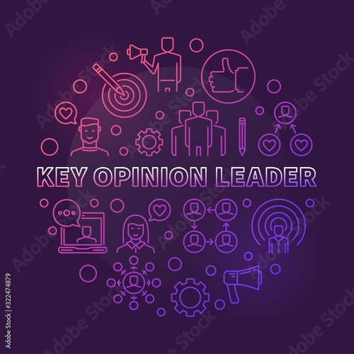 Key Opinion Leader vector round concept colorful outline illustration on dark background