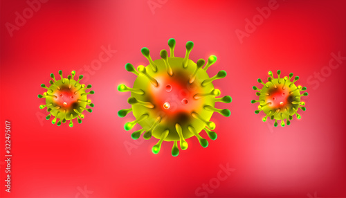 Group of Corona virus 3d realistic vector in red background. Coronaviruses cell, wuhan virus disease. Perfect for banner information, flyer, poster, etc. Vector illustration