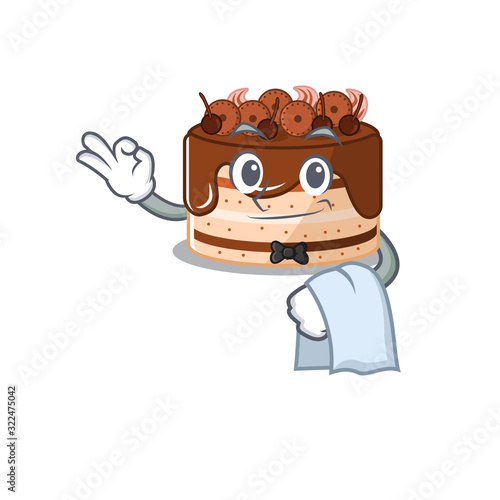 Sweet chocolate cake Character working as a Waiter