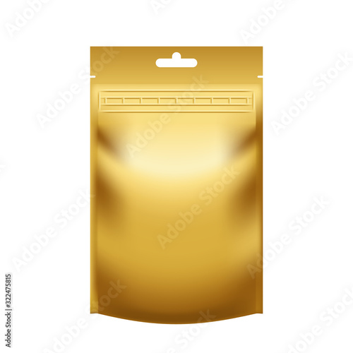 Realistic blank golden pouch doypack with zip lock
