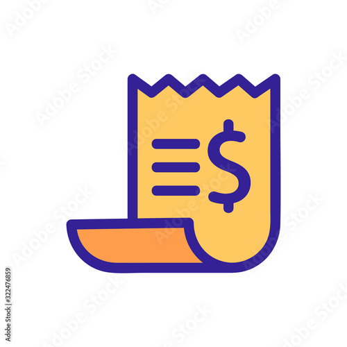 receipt dollar icon vector. Thin line sign. Isolated contour symbol illustration