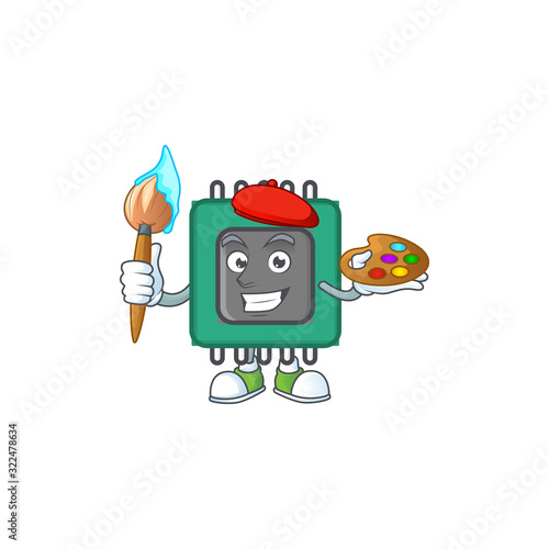 An elegant RAM painter mascot icon with brush