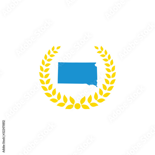 South Dakota Map And Laurel Wreath Logo Design Template