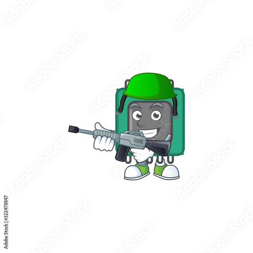 RAM mascot design in an Army uniform with machine gun