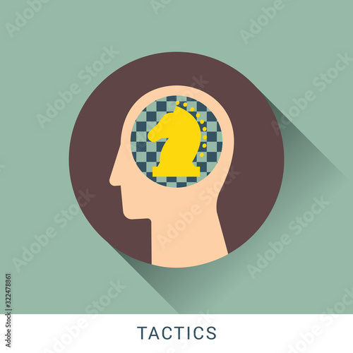 Tactics icon concept with horse chess knight piece in the drawing of human brain 