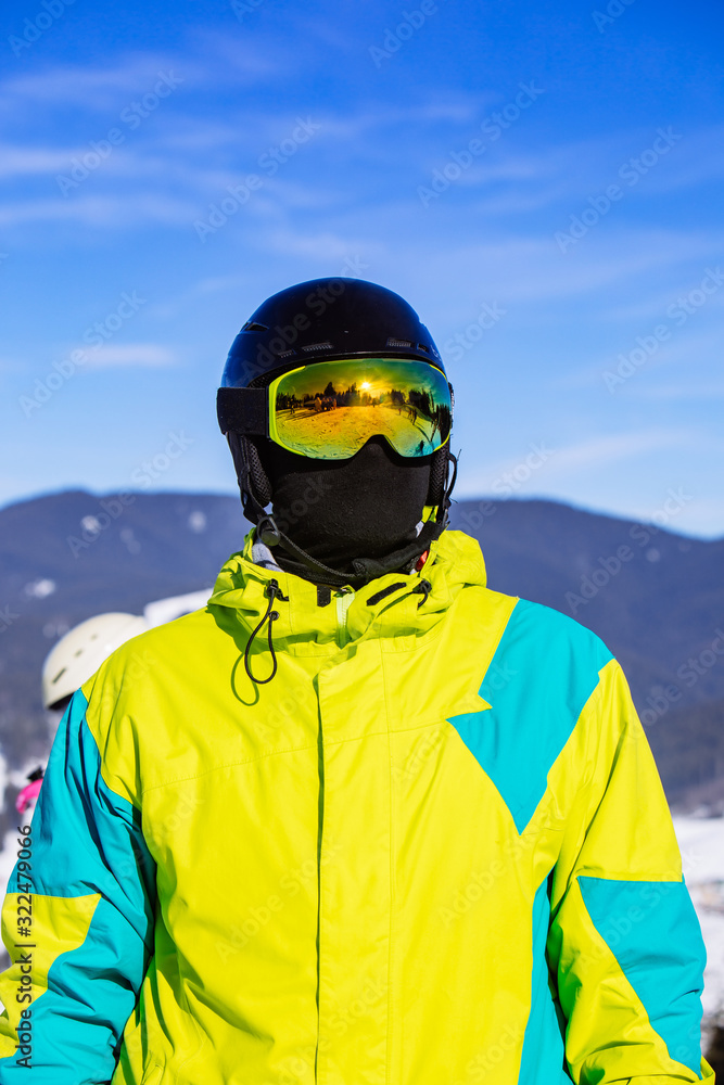 man in snowboard mask helmet and balaclava