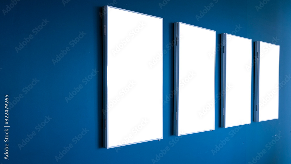 Four blank Advertisements Copyspace White Isolated Interior with hug ...