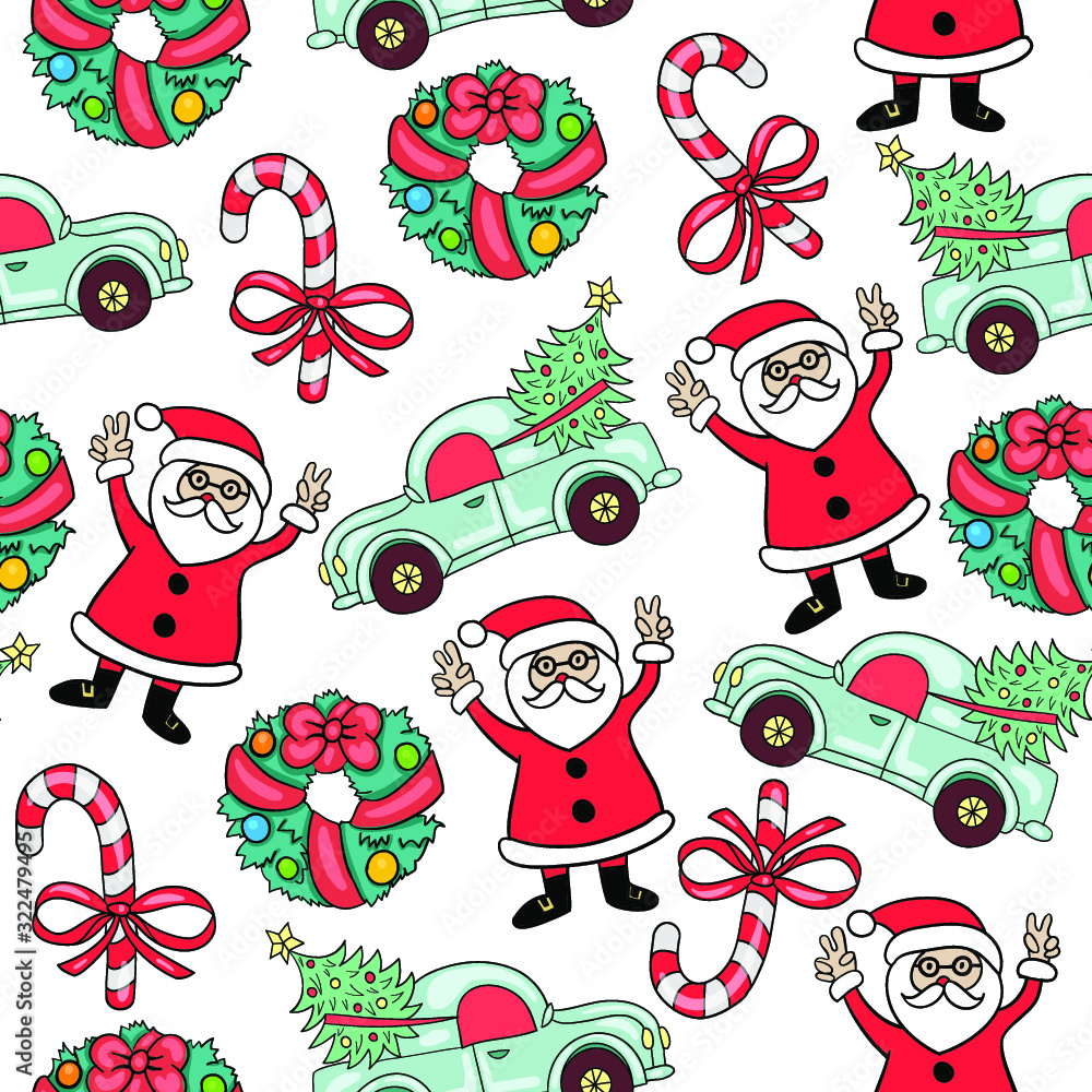 Merry Christmas cartoon doodle vector seamless pattern