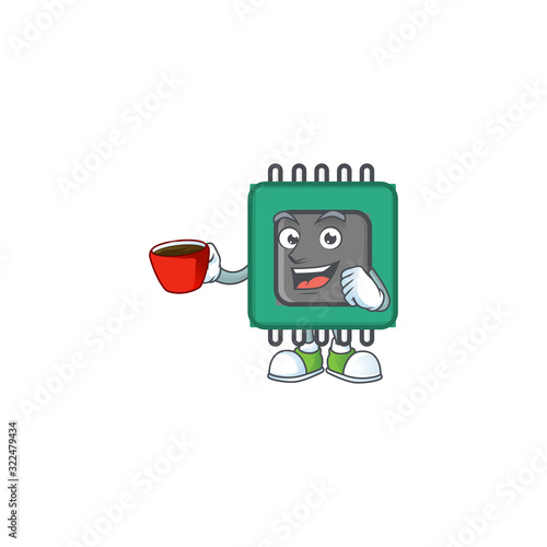 Cool RAM cartoon character with a cup of coffee