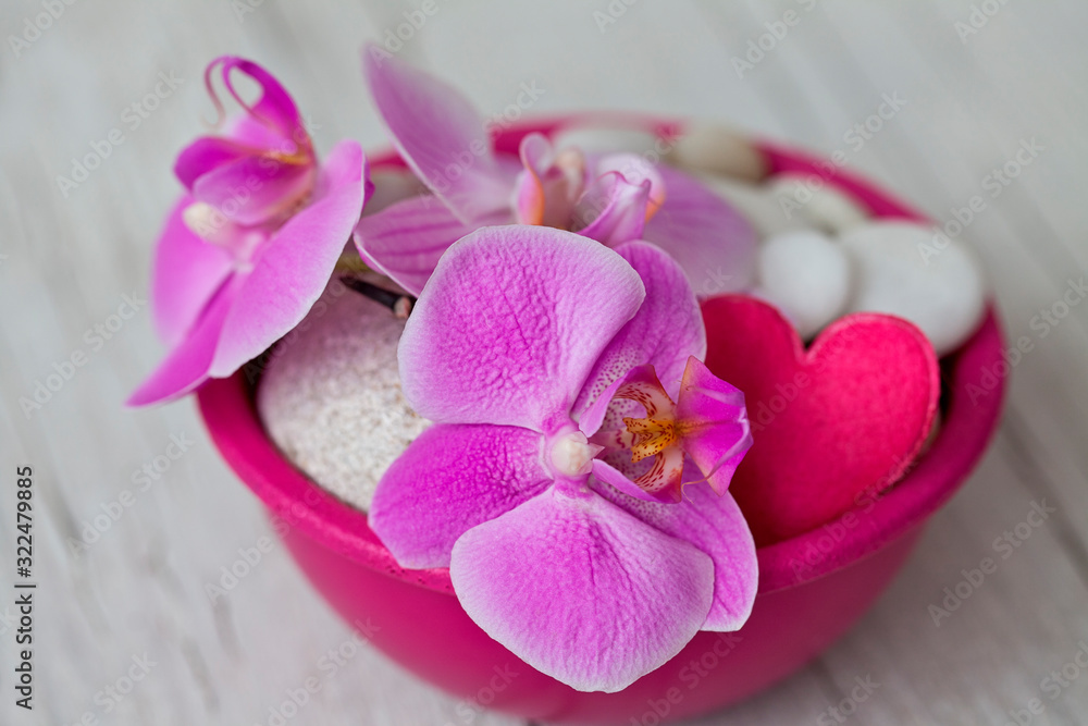 Fototapeta premium Pink Orchid And Heart Still Life