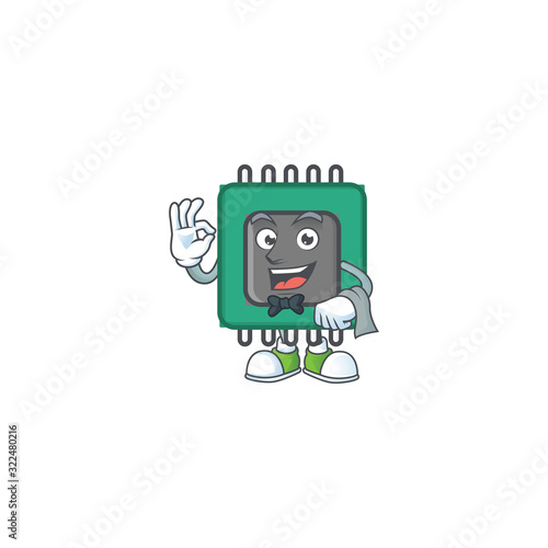 A RAM cartoon mascot working as a Waiter