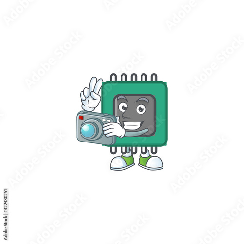 A RAM Photographer cartoon character in action with a camera