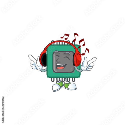 RAM cartoon character design Listening music on a headset