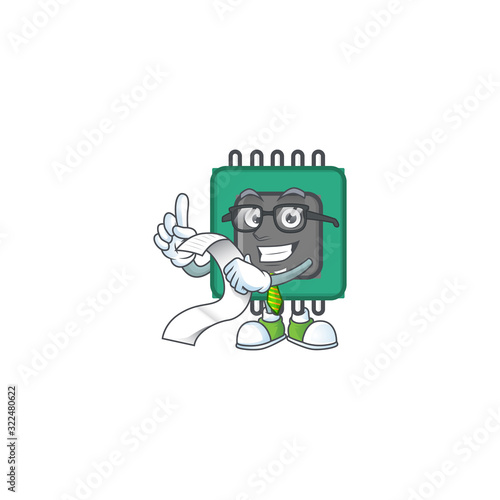 A funny face character of RAM holding a menu