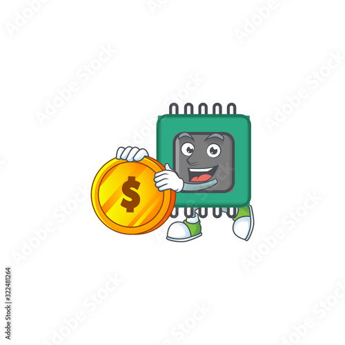 an elegant RAM mascot cartoon design with gold coin