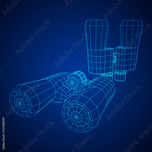 Abstract image of a binoculars. Searching or business vision concept. Wireframe low poly mesh vector illustration