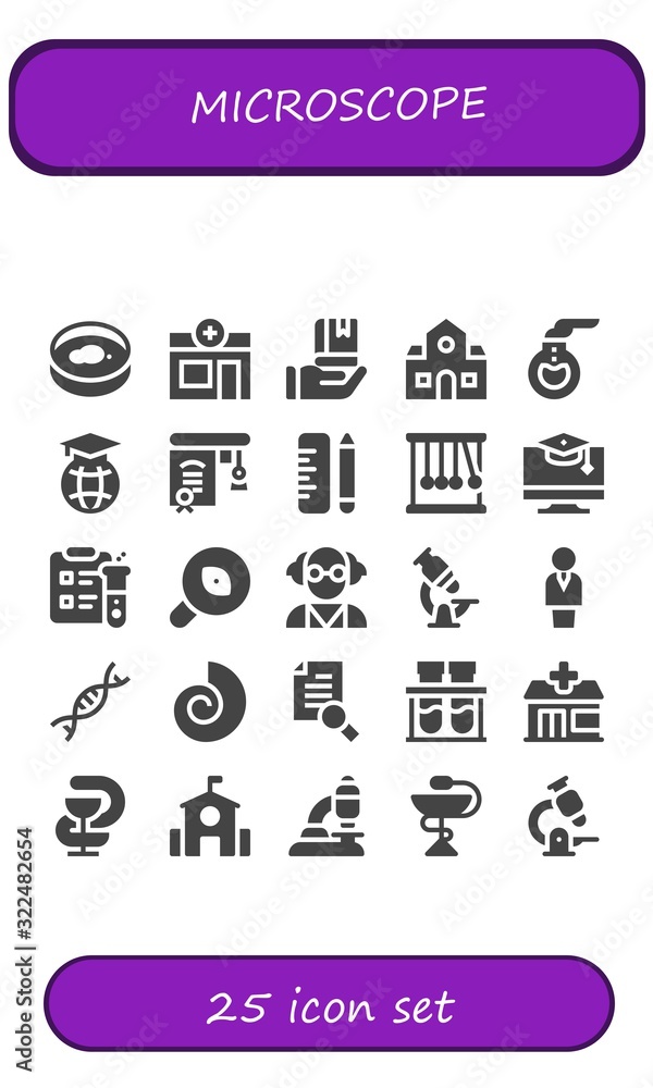 Fototapeta premium Modern Simple Set of microscope Vector filled Icons