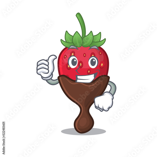 Funny chocolate strawberry making Thumbs up gesture