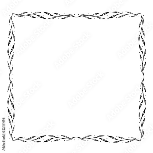 Square frame made of twigs. Simple hand-drawn doodle elements for decoration of invitations, posters, cards, social networks template. Stock vector illustration isolated on transparent background.