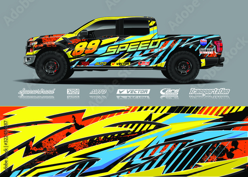 Truck wrap design vector kit. Modern sport graphics. Abstract stripe racing and grunge background for wrap all vehicle  race car  rally  adventure vehicle and car livery.