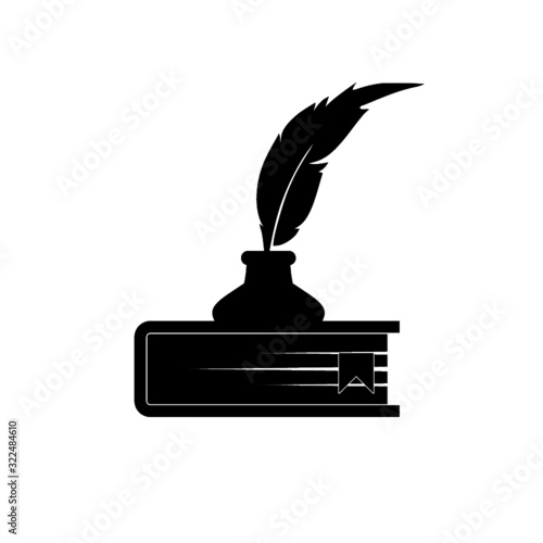 Write book with feather pen icon isolated on white background